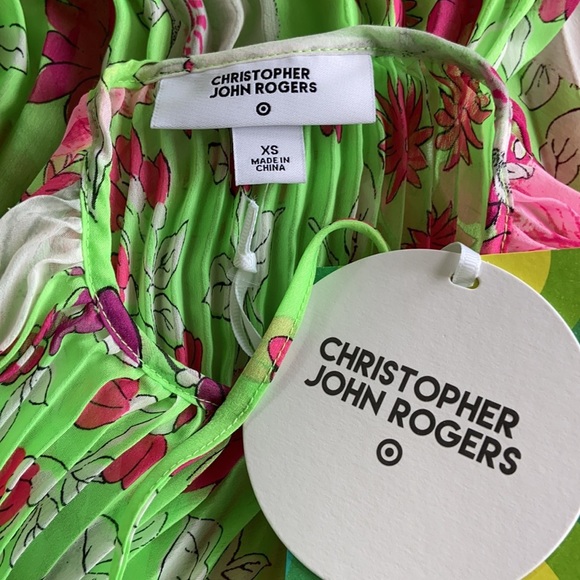 CHRISTOPHER JOHN ROGERS GREEN & PINK‎ FLORAL PLEATED DRESS SIZE XS - Picture 6 of 6